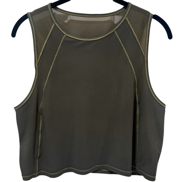 LuLuLemon Olive Green Mesh Detail Athletic Tennis Pickleball Crop Tank Size S/M - Picture 2 of 9